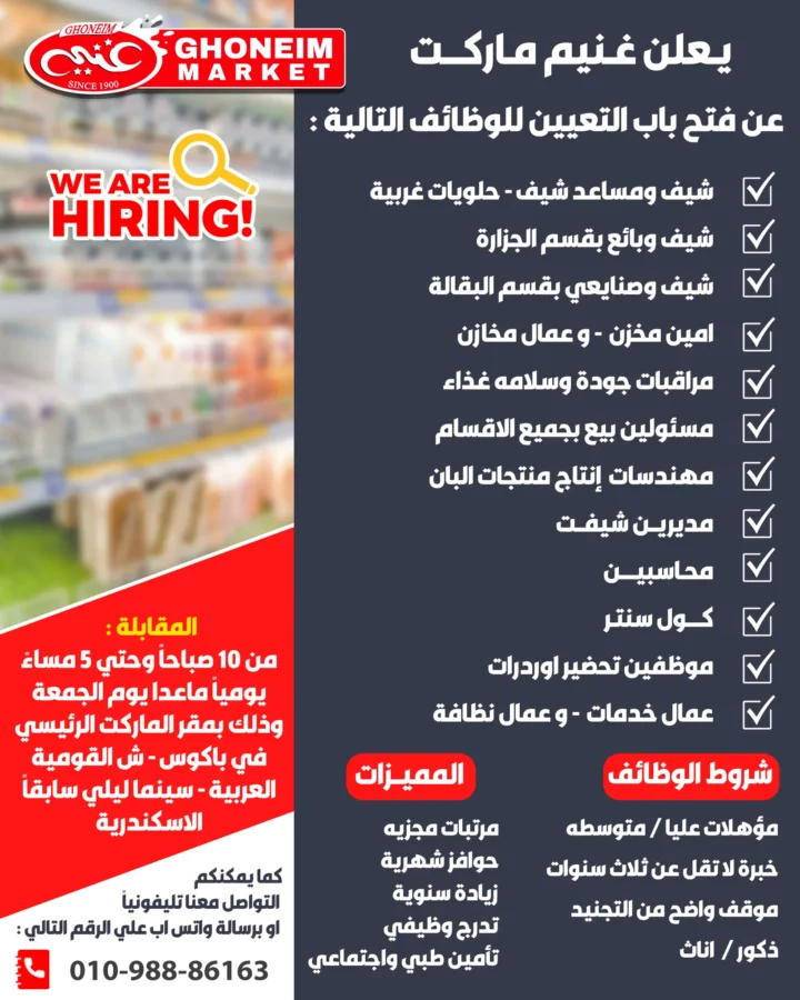 وظائف غنيم ماركت 2025 | فرص عمل مميزة في الإسكندرية
