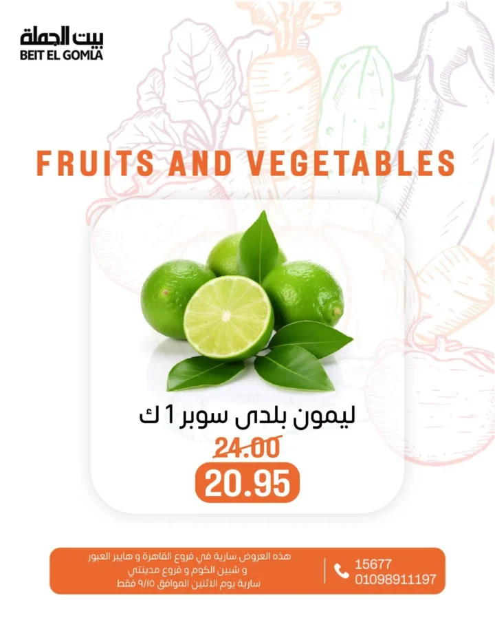 عروض بيت الجملة على الخضار والفاكهة الاثنين 15 سبتمبر 2025