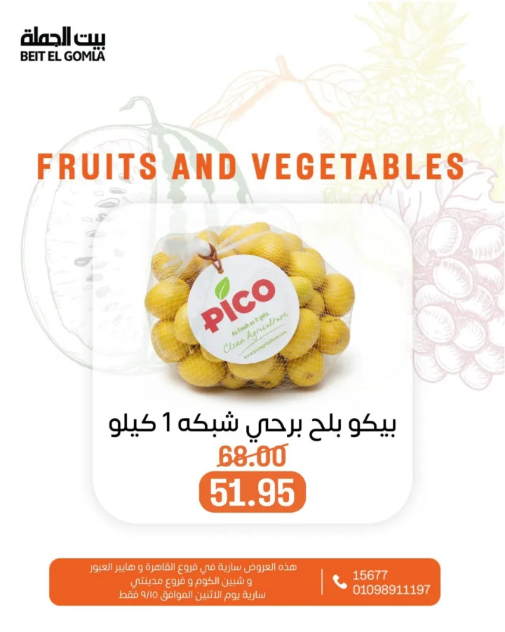 عروض بيت الجملة على الخضار والفاكهة الاثنين 15 سبتمبر 2025