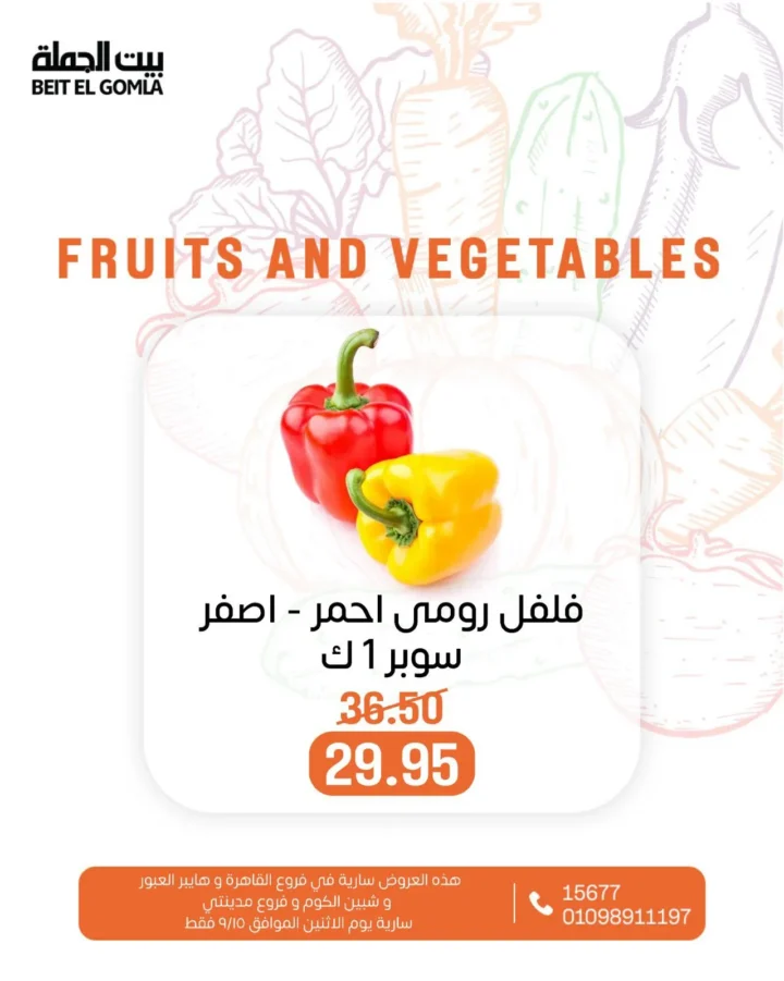 عروض بيت الجملة على الخضار والفاكهة الاثنين 15 سبتمبر 2025