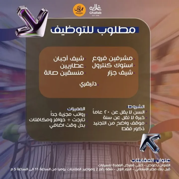 وظائف هايبر غلاب حمزاوي وكافيه حمزاوي في الفيوم