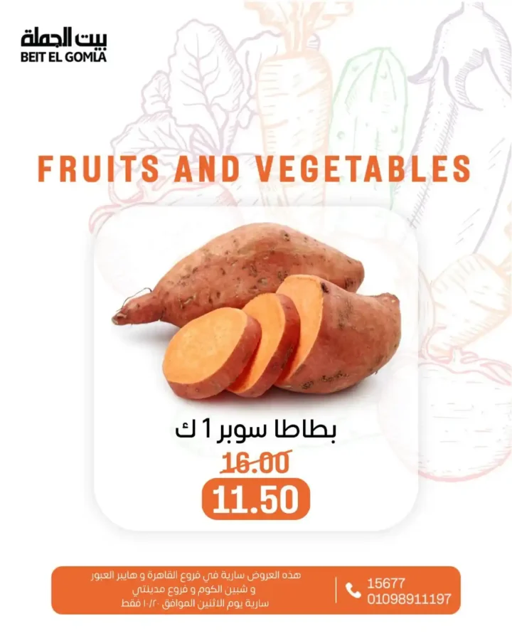 عروض بيت الجملة على الخضار والفاكهة – الاثنين 20 أكتوبر 2025 | أسعار طازة وتوفير كبير 6 عروض بيت الجملة على الخضار والفاكهة – الاثنين 20 أكتوبر 2025 | أسعار طازة وتوفير كبير