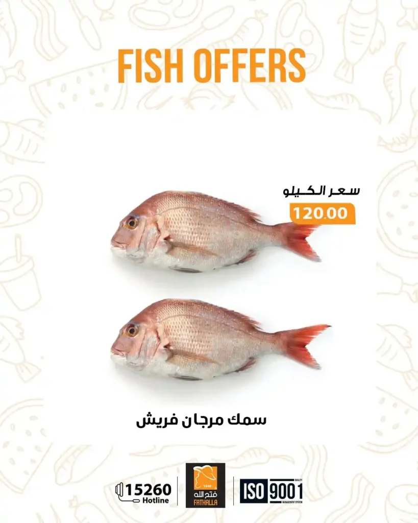 عروض فتح الله ماركت اليوم على الاسماك الفريش خصومات قوية حتى 7 يناير. 16 عروض فتح الله