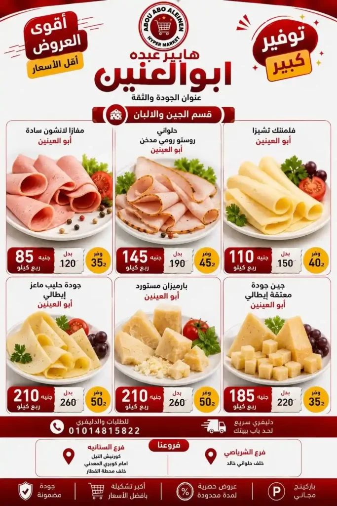 عروض هايبر عبده أبو العنين 2026.. تخفيضات قوية على السلع الغذائية والمنظفات والأجبان حتى نفاد الكمية. 10 عروض هايبر عبده أبو العنين 2026